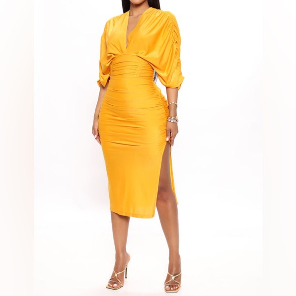Elegant Yellow Ruched Dress